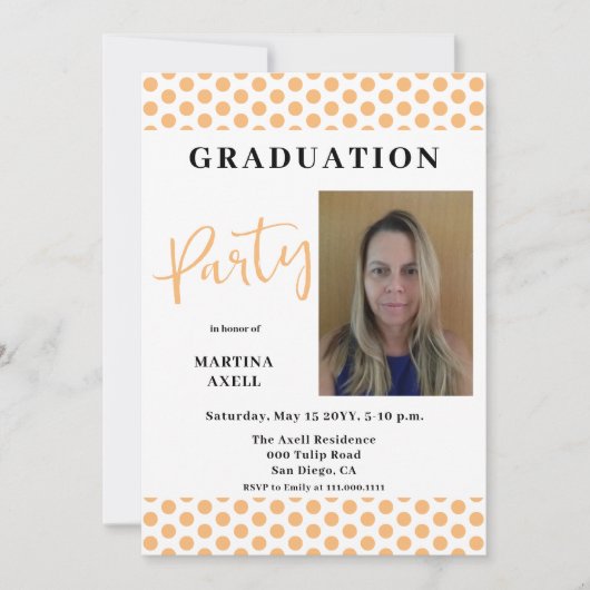 フォトピーチ水玉模様卒業パーティー招待状 招待状 (正面)