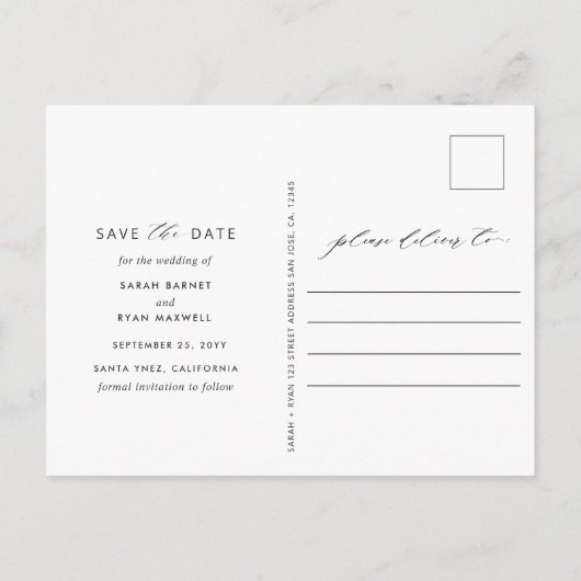 フォトピーチ赤面クリーム金ゴールド結婚式の日付を保存 案内ポストカード (裏面)