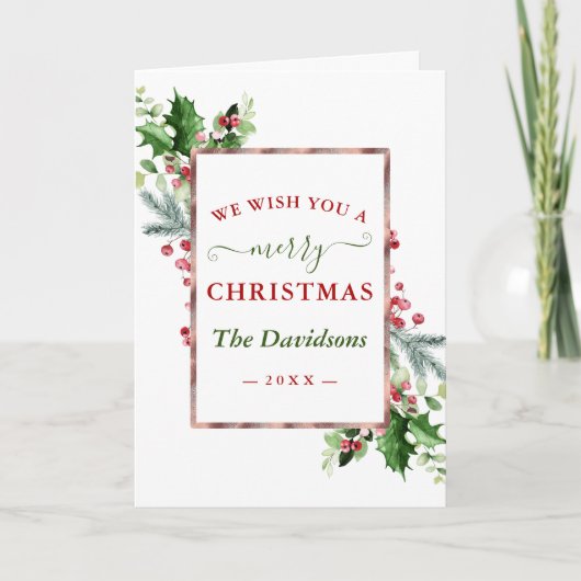 フォトファミリーお祝いのクリスマスリース カード (正面)