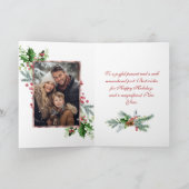 フォトファミリーお祝いのクリスマスリース カード (内部)