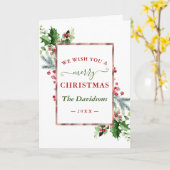 フォトファミリーお祝いのクリスマスリース カード (黄色い花)