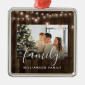 フォトファミリーウッドアンドライツホリデーセラミック メタルオーナメント (正面)