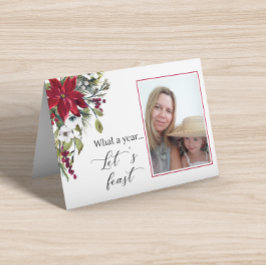 フォトファミリークリスマスポインセチア折り畳みカード カード