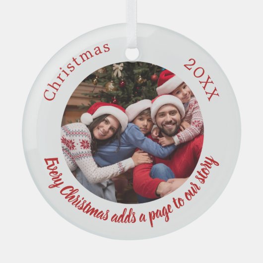 フォトファミリーストーリー引用文レッドクリスマス ガラスオーナメント (正面)