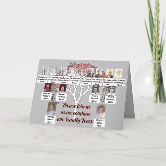 フォトファミリーツリーピンクフラクタルツリーグレー カード (正面)