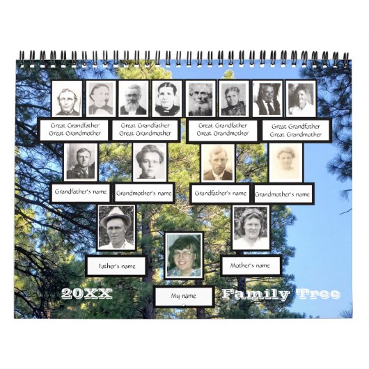 フォトファミリーツリー12枚の写真の背景カレンダー カレンダー (カバー)