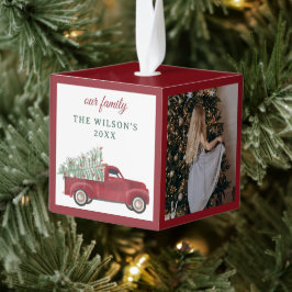 フォトファミリーパーソナライズされたコラージュクリスマストラック キューブオーナメント