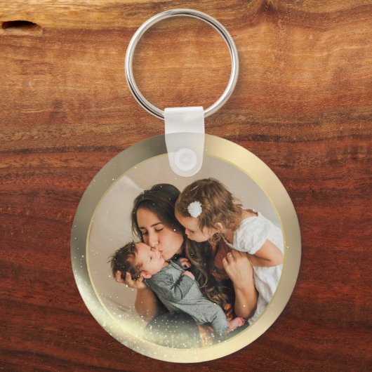 フォトファミリーパーソナライズされたポートレートゴールデンキーチェーン キーホルダー (正面)