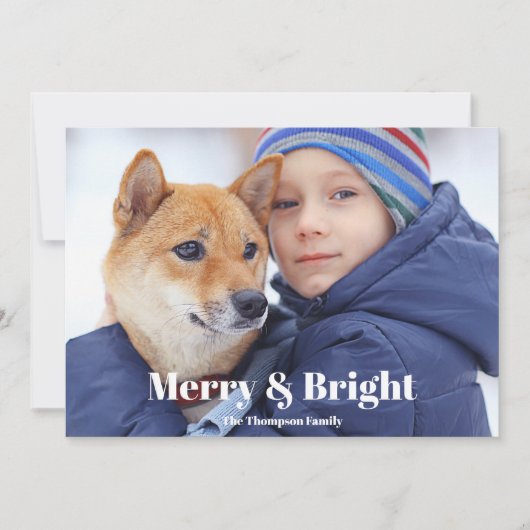 フォトファミリーメリー名と明るいホリデーカード シーズンカード (正面)
