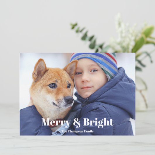 フォトファミリーメリー名と明るいホリデーカード シーズンカード (スタンド正面)