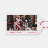 フォトファミリーモダンポートレートレッドクリスマス ギフトタグ (正面(横))