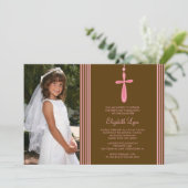 フォトファーストコミュニオン招待状ピンククロス 招待状 (スタンド正面)