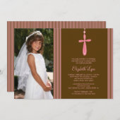 フォトファーストコミュニオン招待状ピンククロス 招待状 (正面/裏面)