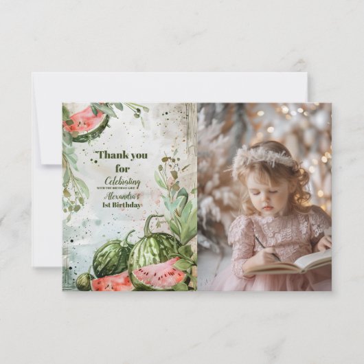 フォトファーストスイカ誕生日 サンキューカード (正面)