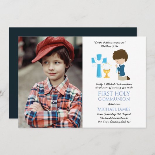 フォトファースト聖体拝領招待状少年かわいい 招待状 (正面/裏面)
