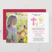 フォトファースト聖餐式招待状ガールブロンド 招待状 (正面/裏面)