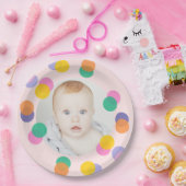 フォトファースト誕生日パステルピンク紙吹雪 ペーパープレート (パーティー)