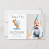 フォトファースト誕生日ボーイテディベアアイスクリーム サンキューカード (正面)