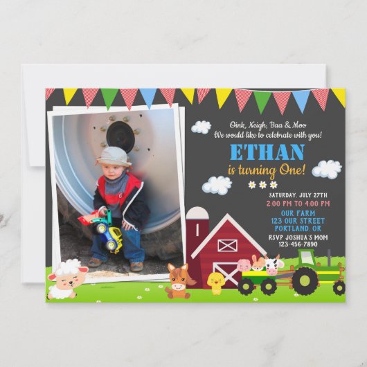 フォトファームの誕生日の招待納屋周囲の庭誕生日 招待状 (正面)