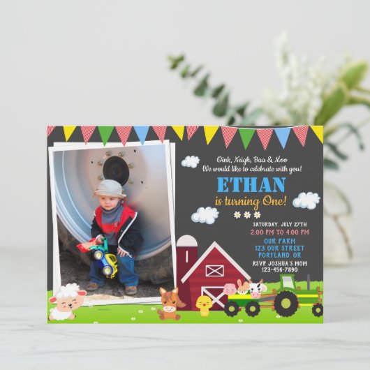 フォトファームの誕生日の招待納屋周囲の庭誕生日 招待状 (スタンド正面)