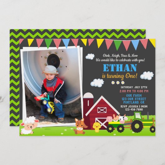 フォトファームの誕生日の招待納屋周囲の庭誕生日 招待状 (正面/裏面)