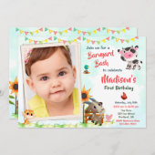 フォトファーム誕生日招待ファームアニマルズ招待状 招待状 (正面/裏面)