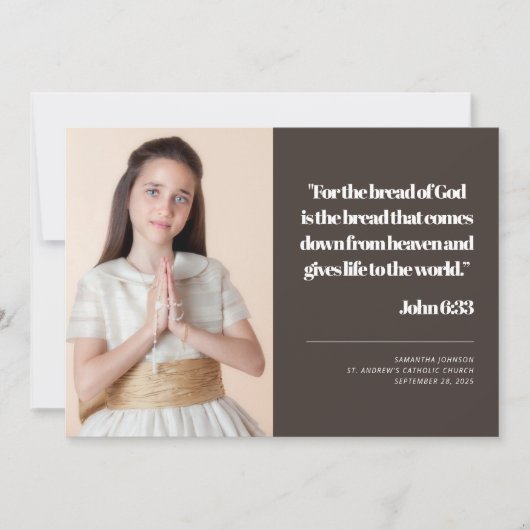 フォトファーモダンストホリーコミュニオン引用文招待状 招待状 (正面)