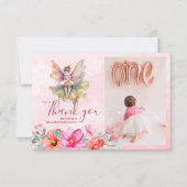 フォトフェアリーファースト・ガールの1歳の誕生日 サンキューカード (正面)