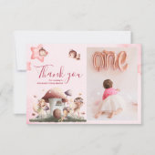 フォトフェアリーファースト・ガールの1歳の誕生日 サンキューカード (正面)