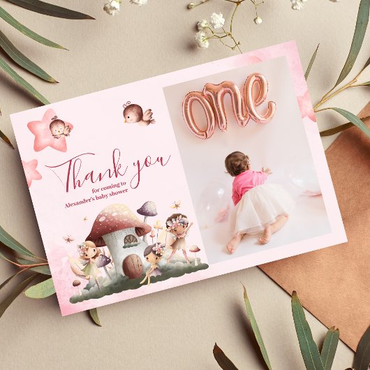 フォトフェアリーファースト・ガールの1歳の誕生日 サンキューカード