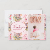 フォトフェアリーファースト・ガールの1歳の誕生日 サンキューカード (正面)