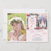 フォトフェアリープリンセス誕生日パーティーピンクフェアヤコア 招待状 (正面)