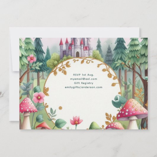 フォトフェアリープリンセス誕生日パーティーピンクフェアヤコア 招待状 (裏面)