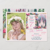 フォトフェアリープリンセス誕生日パーティーピンクフェアヤコア 招待状 (正面/裏面)