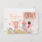 フォトフェアリー最初の魅惑されたウッドランド1歳の誕生日 サンキューカード (正面)