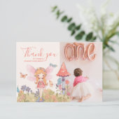 フォトフェアリー最初の魅惑されたウッドランド1歳の誕生日 サンキューカード (スタンド正面)