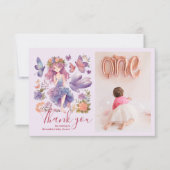 フォトフェアリー最初の魅惑されたウッドランド1歳の誕生日 サンキューカード (正面)