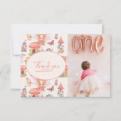 フォトフェアリー最初の魅惑されたウッドランド1歳の誕生日 サンキューカード (正面)