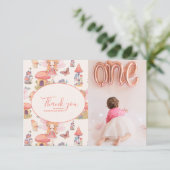 フォトフェアリー最初の魅惑されたウッドランド1歳の誕生日 サンキューカード (スタンド正面)
