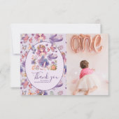 フォトフェアリー最初の魅惑されたウッドランド1歳の誕生日 サンキューカード (正面)