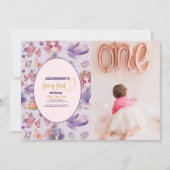 フォトフェアリー最初の魅惑されたウッドランド1歳の誕生日 招待状 (正面)