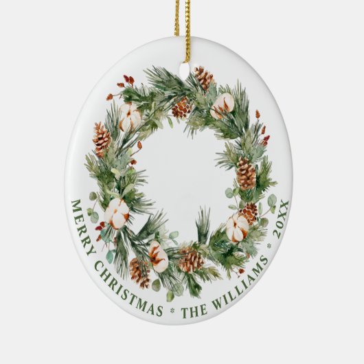 フォトフェスティバルパインコーンクリスマスホリデー セラミックオーナメント (右)