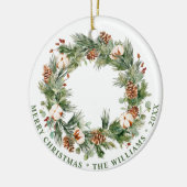 フォトフェスティバルパインコーンクリスマスホリデー セラミックオーナメント (左)