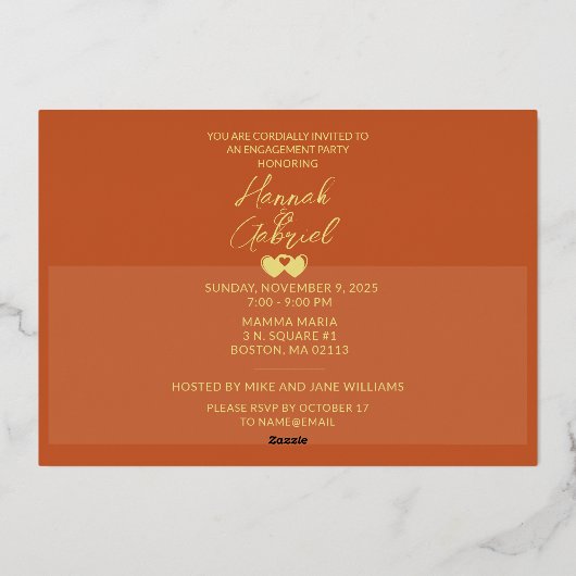 フォトフォイルの追加婚約パーティ招待状 箔シーズンカード (裏面)