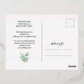 フォトフォイルを入れた緑の水色のユーカリ 箔招待状ポストカード (裏面)