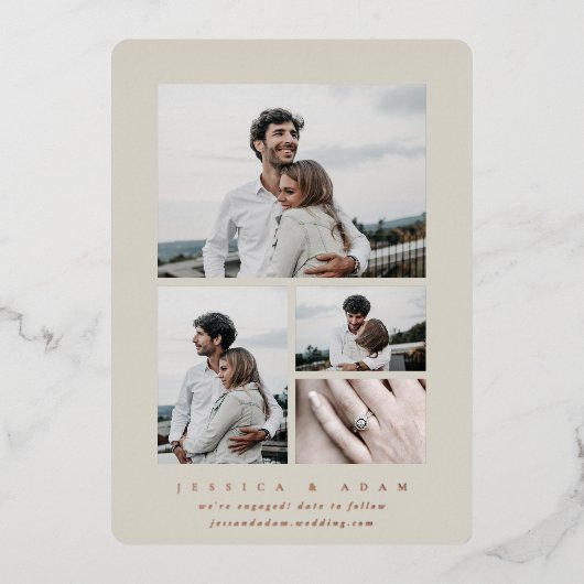 フォトフォイルミニマル数々の婚約の発表 箔招待状 (正面)