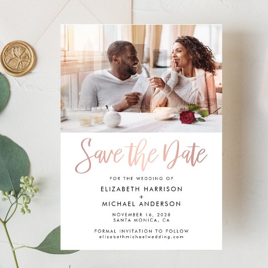 フォトフォイルモダンセーブ・ザ・デート案内 箔招待状