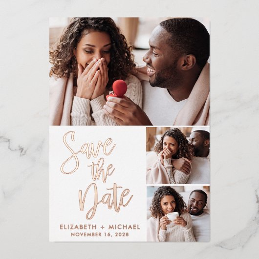 フォトフォイルモダンセーブ・ザ・デート案内 箔招待状 (正面)