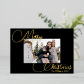 フォトフォイル付きメリークリスマスブロックフレームスクリプト 箔シーズンカード (立ち正面)