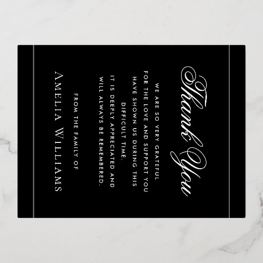 フォトフォイル縁ど悔やみや弔慰ブラックサンキューカード 箔招待状ポストカード (裏面)